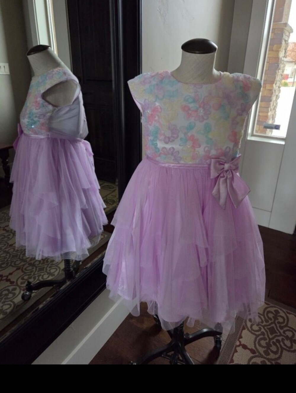 Jona Michelle Pastel Floral Sequin Bodice Lavender Tulle Dress Size 8